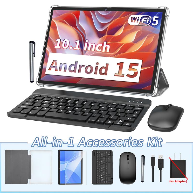 Tableta PYNAREL Android de 15 pulgadas (10,1 pulgadas), dispositivo portátil 2 en 1 con teclado, ratón, funda, lápiz óptico y cámara dual.