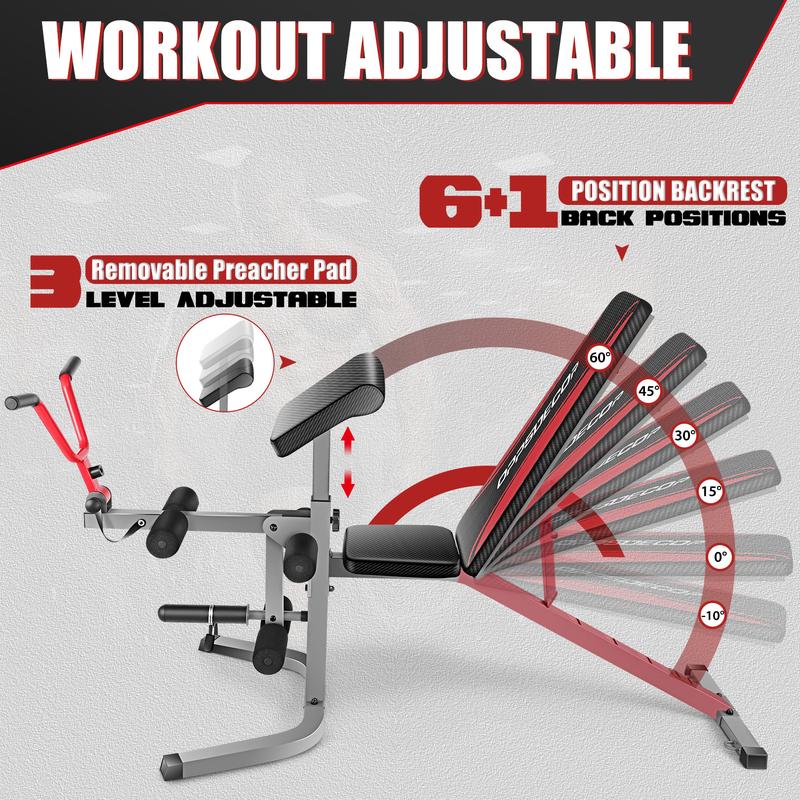 【Summervibes】Banco de pesas ajustable con capacidad de 900 libras, extensión de piernas y almohadilla para curl de bíceps – Equipo de ejercicio para gimnasios en casa.