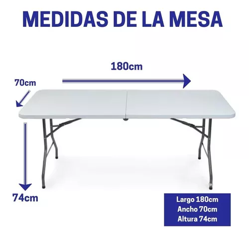 Vitasense mesa 180 cm plegable de exterior de apoyo y trabajo color blanco acero y plástico MESA03
