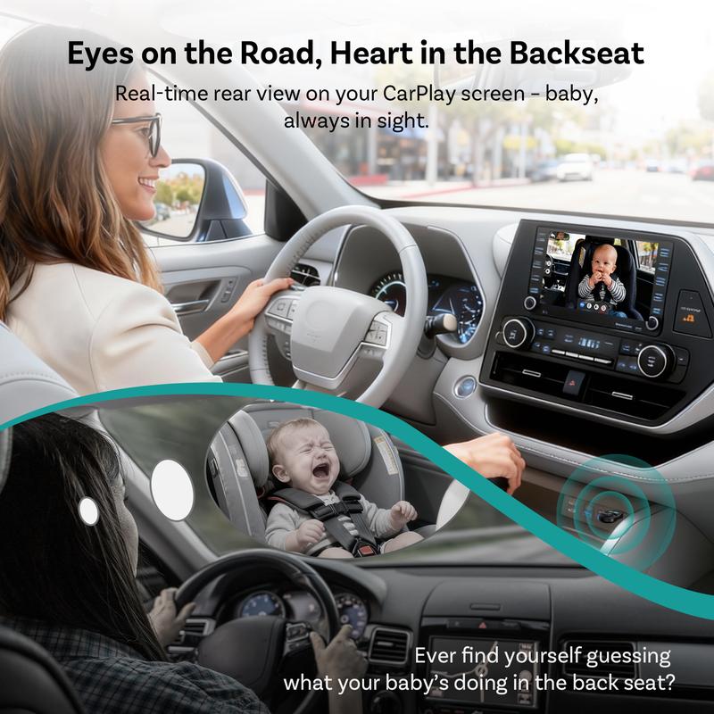 Adaptador inalámbrico CarPlay para cámara de coche para bebés OTTOCAST, monitor de asiento trasero HD 1080P en la pantalla del coche, visión nocturna sin brillo con gran angular de 150°, seguridad para niños y bebés.