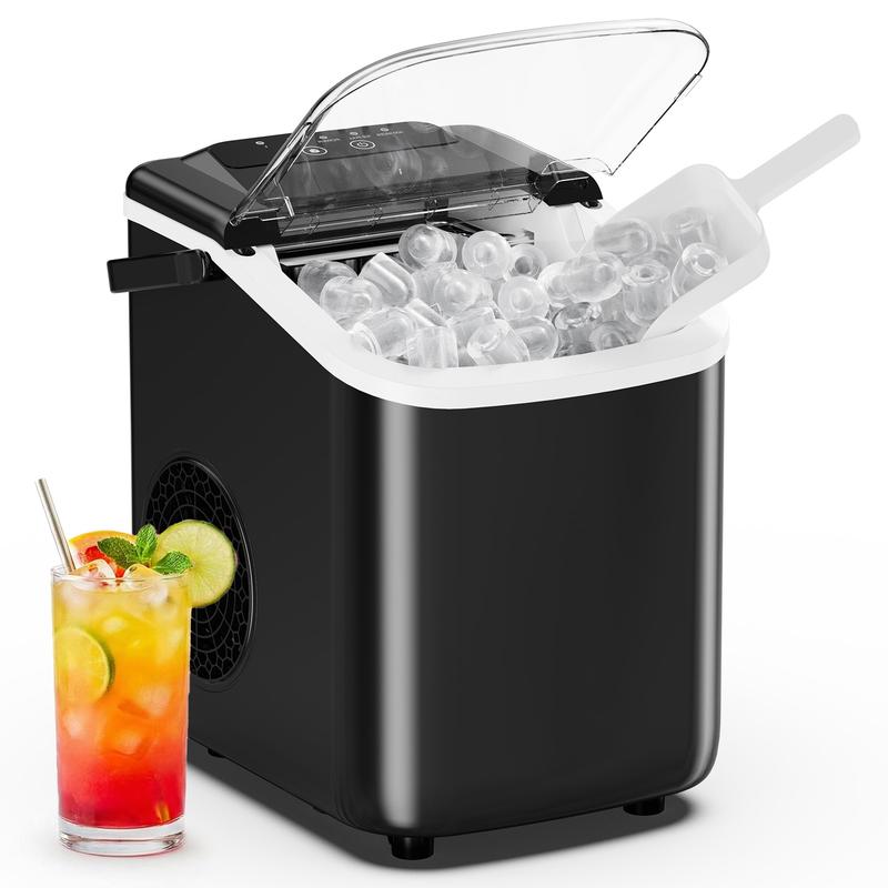 Máquina de hielo compacta Sweetcrispy para encimera con asa, 9 cubitos en 6 minutos, 11,8 kg/24 horas, capacidad de 1,2 L, autolimpieza (con limpiador), funcionamiento silencioso, incluye cesta y pala, portátil para el hogar y la oficina.