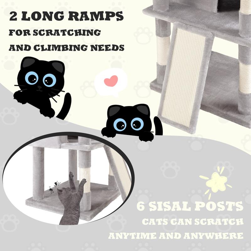 SHA CERLIN 81in/67in Multi-Level Tall Cat Tree Tower with Hammock & Sisal Scratching Posts Larger Cat Condo Furniture for Multi-Cat Play & Rest #ChristmasGifts#TikTokShopBlackFriday