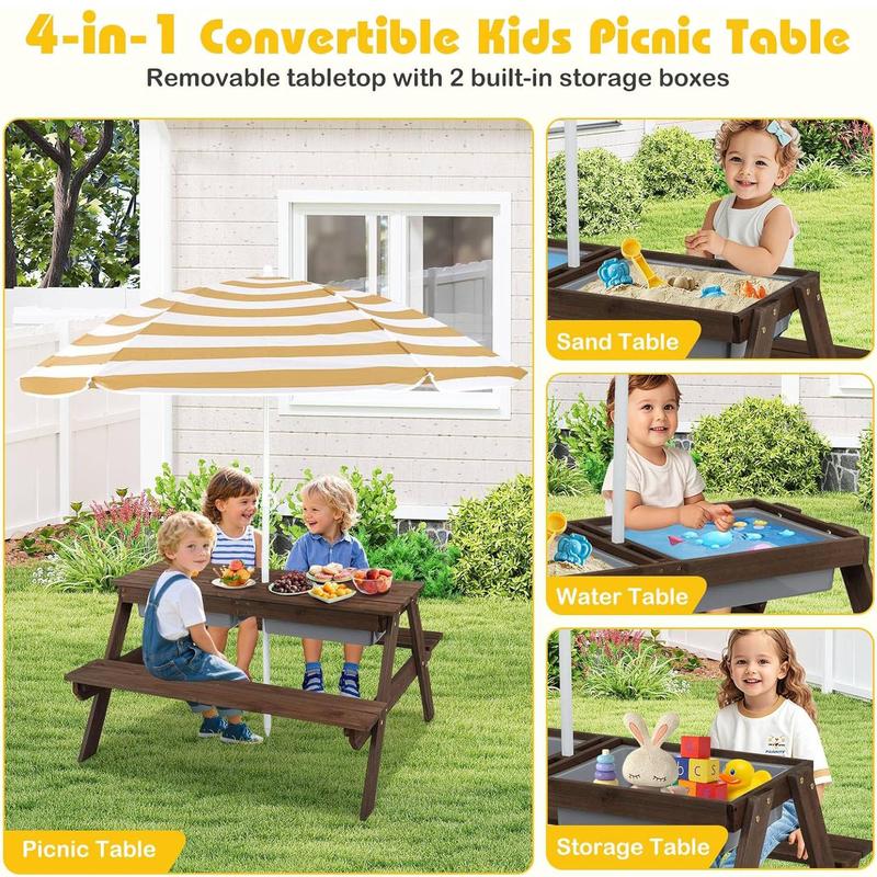 Mesa de picnic infantil Costzon con sombrilla de altura ajustable, para interior y exterior, mesa de arena y agua para jardín, patio trasero, terraza, dealsforyou