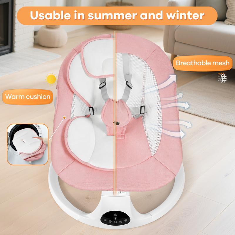 Baby Electric Bouncer for Infants,Baby Swing,5 Speeds and 10 Lullabies,Bluetooth Music,Remote Control,Adjustable Backrest,Indoor Use