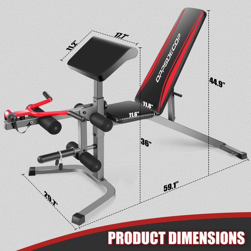 【Summervibes】Banco de pesas ajustable con capacidad de 900 libras, extensión de piernas y almohadilla para curl de bíceps – Equipo de ejercicio para gimnasios en casa.