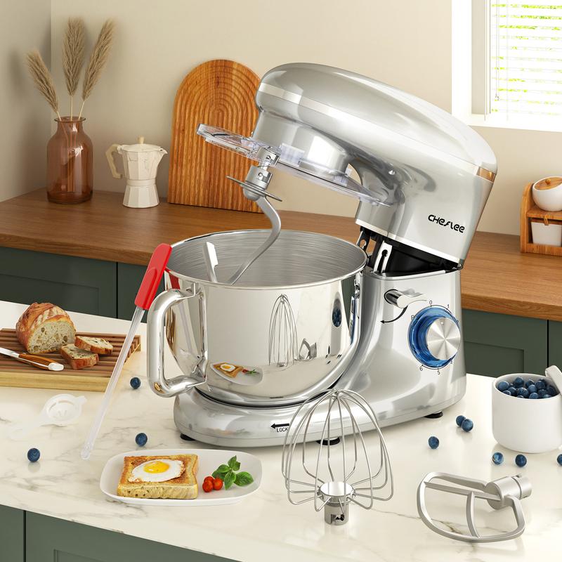 Batidora eléctrica de pie de 660 W, 6+P velocidades, tazón de acero inoxidable de 6.5 cuartos con gancho para masa, batidor de varillas y pala mezcladora, perfecta para cocineros y reposteros caseros.