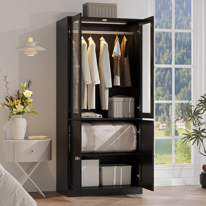 Armario independiente VOWNER, 180 cm de altura, para dormitorio, con 2 puertas y 3 cajones, con barra para colgar ropa, ideal para dormitorio o sala de estar.