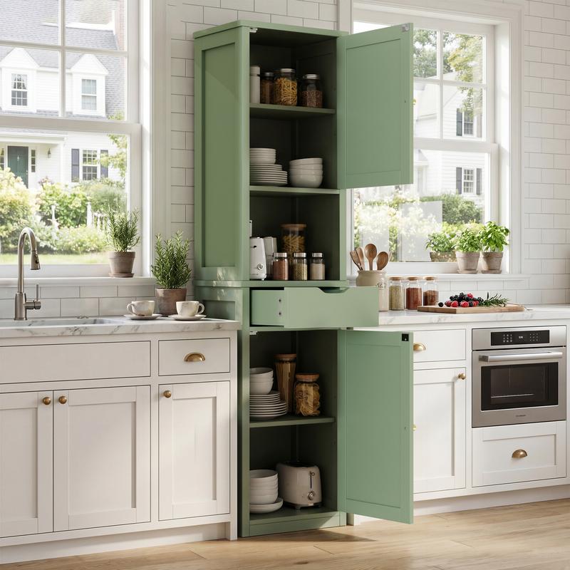 Armario alto para baño, mueble esquinero lateral para cocina con estantes ajustables, ideal para toallas, champús y artículos de limpieza. Muebles que ahorran espacio. Armario alto y estrecho para montaje en suelo. Despensa versátil estilo granja. Color b
