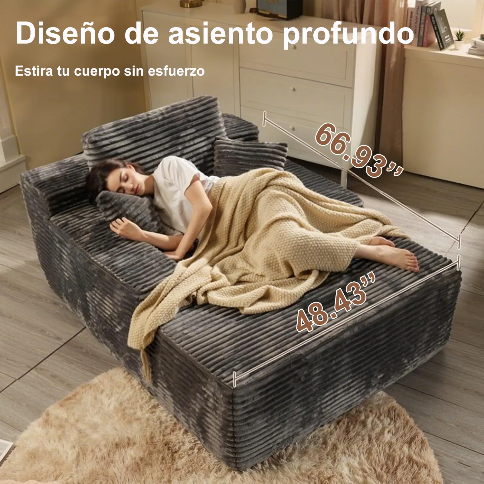 【Envío gratis】Soifas Sillón chaiselongue interior de 170cm*125cm,Sofá cama tapizado de gran tamaño, sofá cama, sillones para leer, sofás de 02