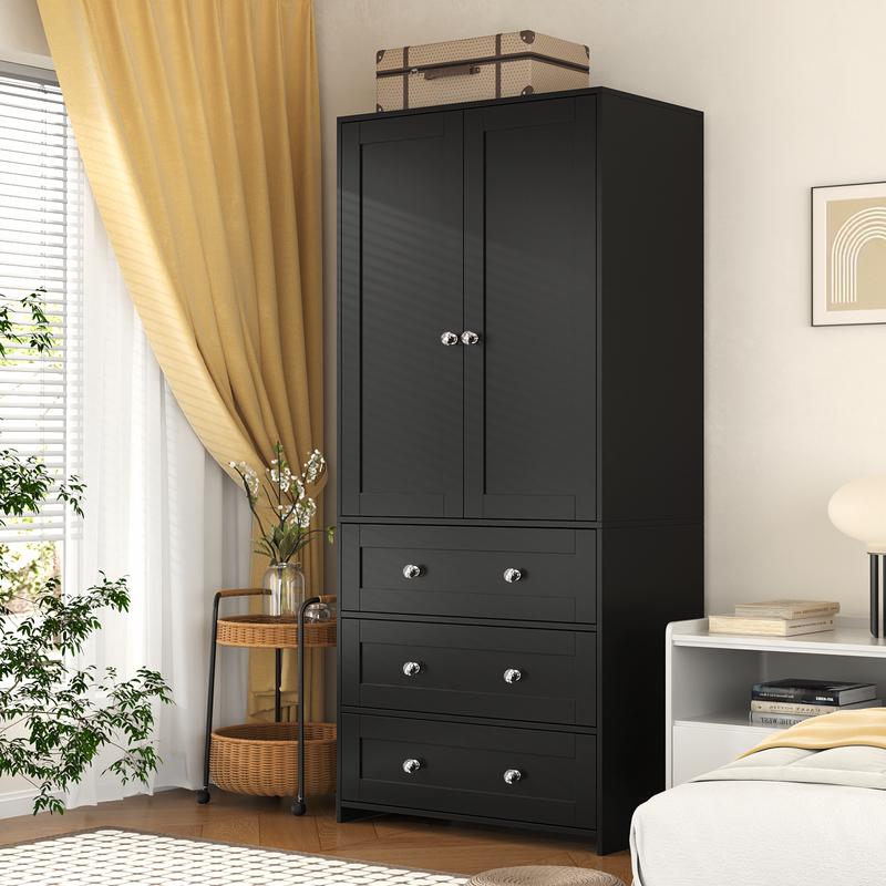Armario independiente VOWNER, 180 cm de altura, para dormitorio, con 2 puertas y 3 cajones, con barra para colgar ropa, ideal para dormitorio o sala de estar.