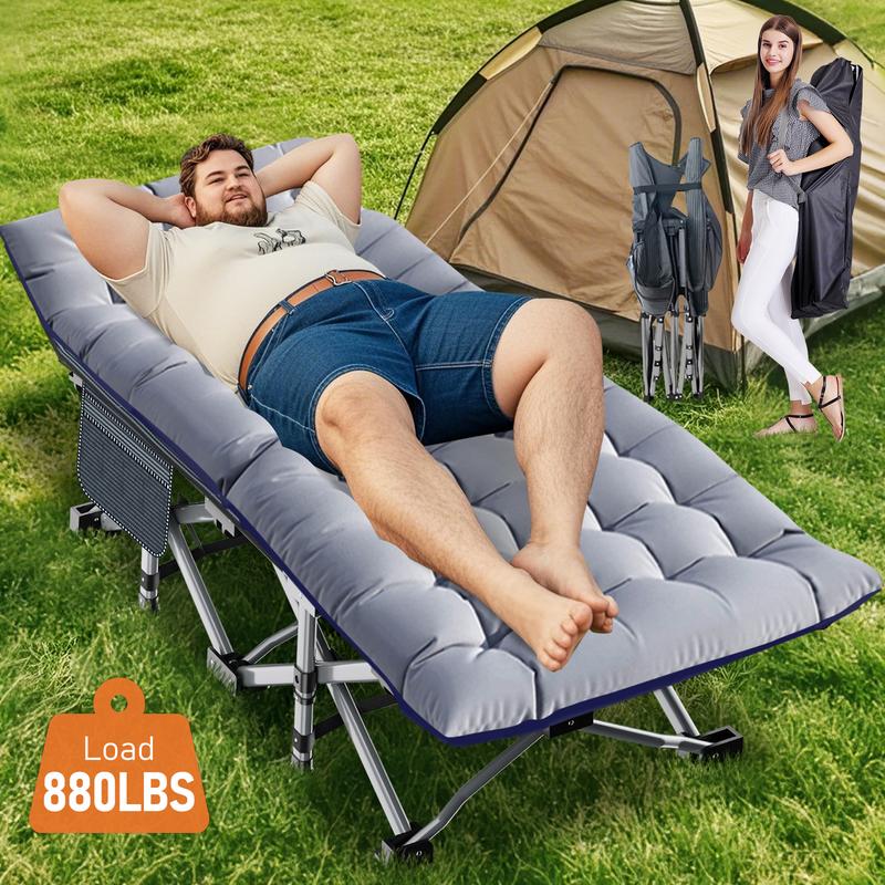 Cama plegable de camping Naudacaa con colchón de doble cara – Cama de invitados portátil y resistente para camping, viajes, uso en exteriores e interiores, soporta hasta 400 kg (880 lbs) Azul
