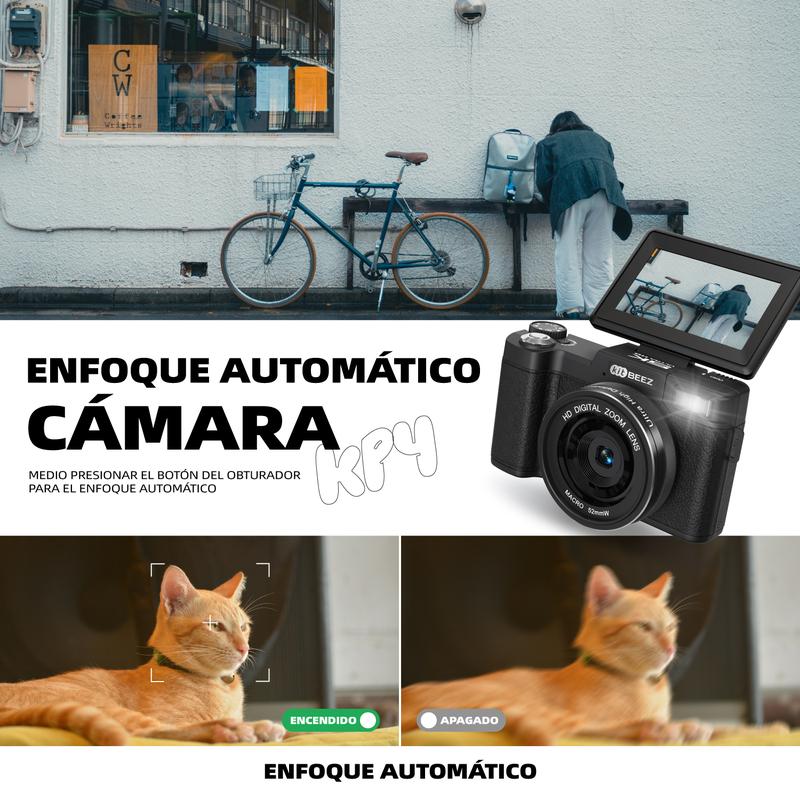 Kitbeez Cámara digital  KP-4 - 75 MP, video 5K, pantalla giratoria de 180° - Memoria de 32 GB incluida