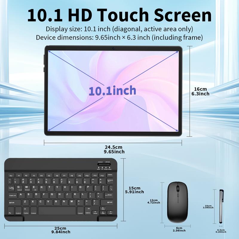 Tableta PYNAREL Android de 15 pulgadas (10,1 pulgadas), dispositivo portátil 2 en 1 con teclado, ratón, funda, lápiz óptico y cámara dual.