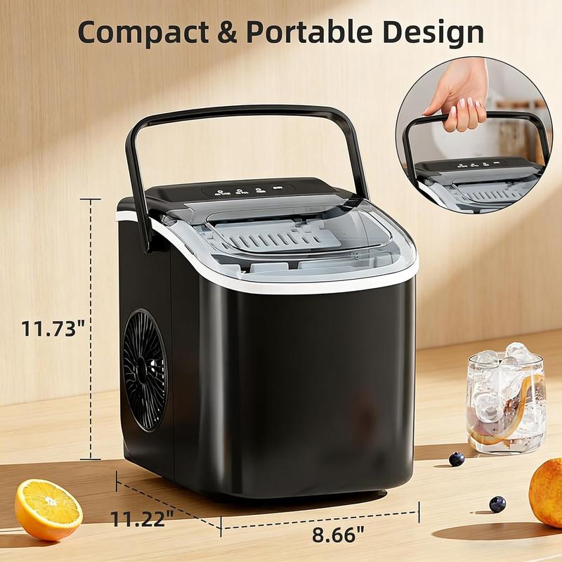 Máquina de hielo portátil de sobremesa XBeauty con autolimpieza, capacidad de 12 kg (26.5 lbs), 24 horas de funcionamiento, 8 cubitos en 6 minutos, cesta para hielo, pala. Ideal para el hogar, la cocina, el bar y para acampar.