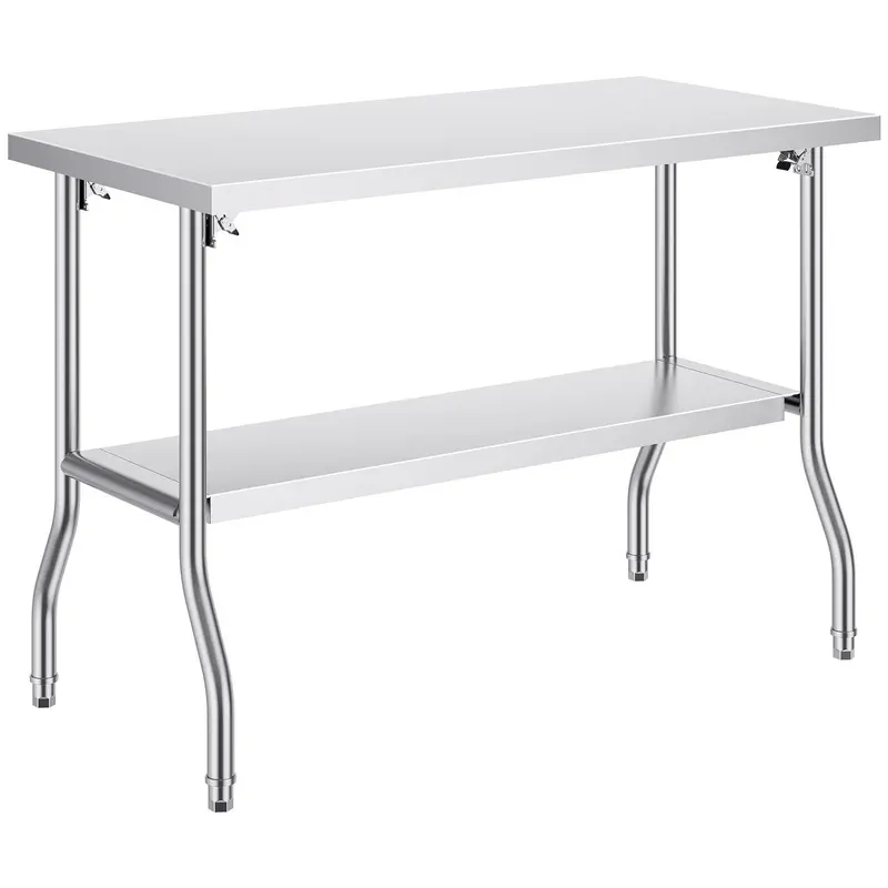Folding Commercial Prep Table, 48 x 24 Inch Commercial Worktable Workstation with Undershelf