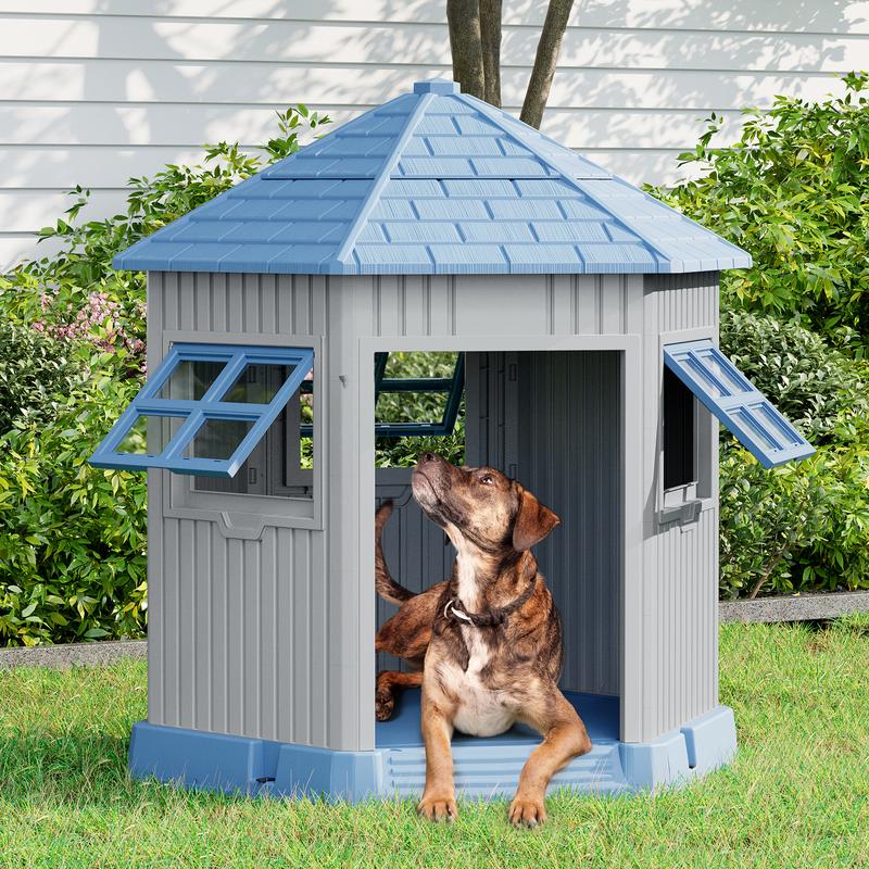 Caseta de plástico resistente e impermeable para perros/ovejas, apta para ovejas pequeñas y grandes, refugio para mascotas de interior y exterior con techo ventilado y suelo elevado, fácil de montar.