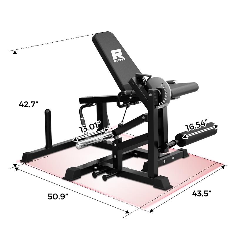 RITFIT PLC01 Equipo multifuncional 3 en 1 para gimnasio en casa: máquina de extensión de piernas, flexión de piernas, aparato para ejercitar los glúteos, capacidad de 147 kg (325 lb), 4 ángulos de respaldo ajustables, discos de peso de 5 cm (2 pulgadas),