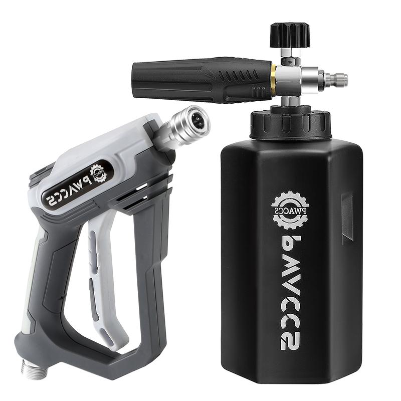 Lanza de espuma para lavado de autos PWACCS Ultimate con conector rápido de 1/4", mango de lavado a presión de 4000 PSI y filtro de acero inoxidable de 1.5 litros.