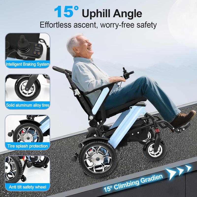 Silla de ruedas eléctrica para adultos, estructura de aluminio plegable y ligera, doble motor de 24 V, batería de litio de larga duración, capacidad de 136 kg (300 lbs).