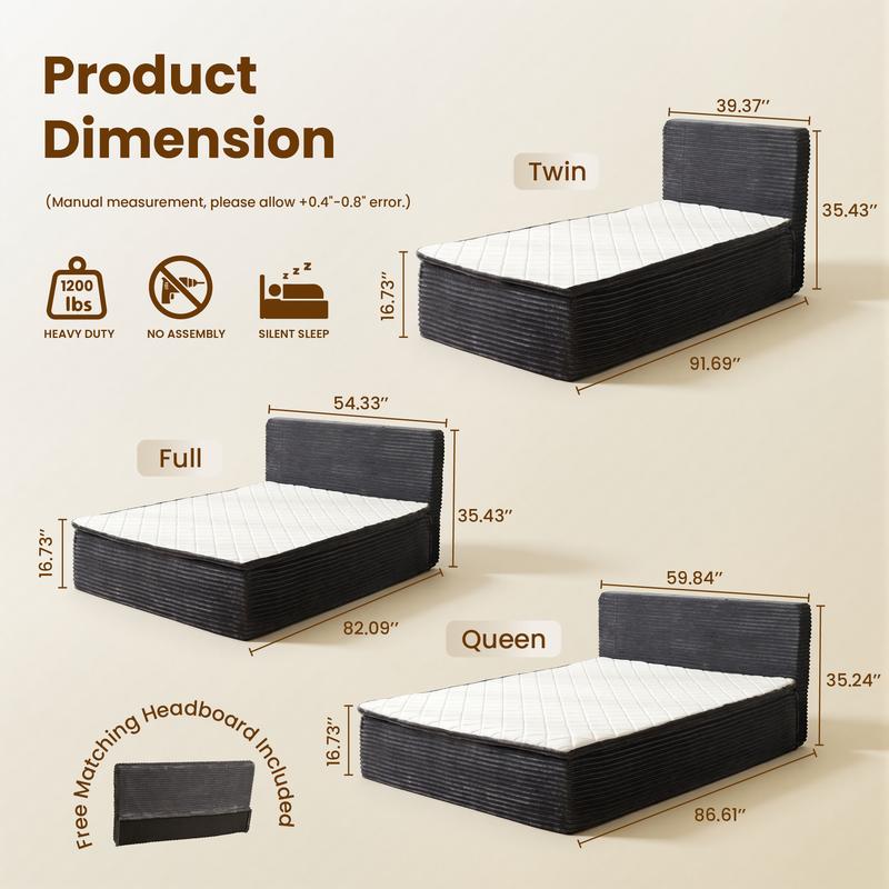 【Ambiente veraniego】Colchón Queen de espuma viscoelástica con cabecero extraíble, colchón matrimonial de 43 cm (17"), resortes ensacados individualmente, alivio de presión, aislamiento de movimiento, proporciona soporte, certificado CertiPUR-US - No requi