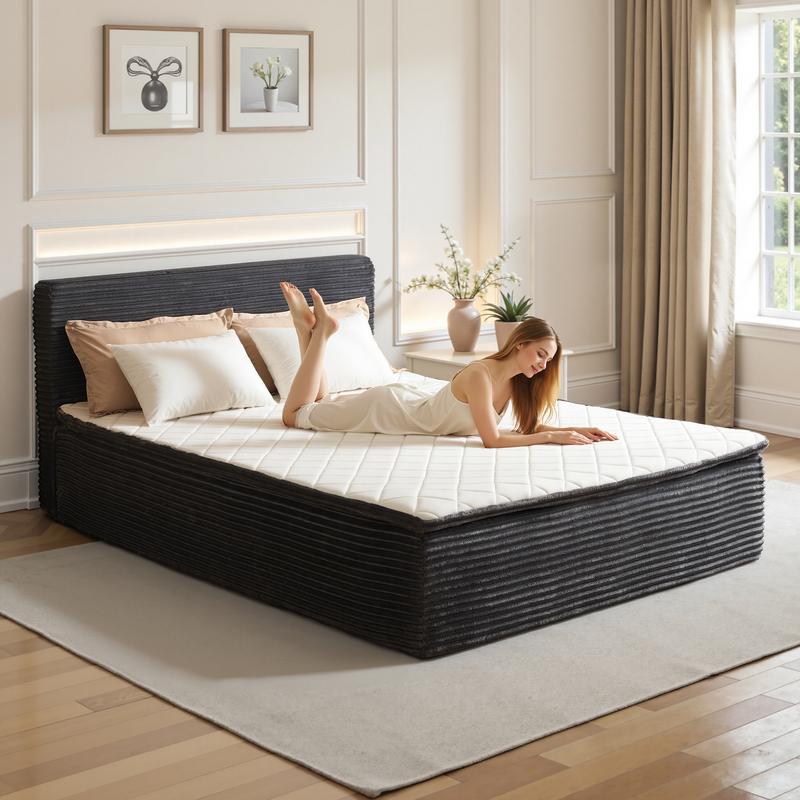 【Ambiente veraniego】Colchón Queen de espuma viscoelástica con cabecero extraíble, colchón matrimonial de 43 cm (17"), resortes ensacados individualmente, alivio de presión, aislamiento de movimiento, proporciona soporte, certificado CertiPUR-US - No requi