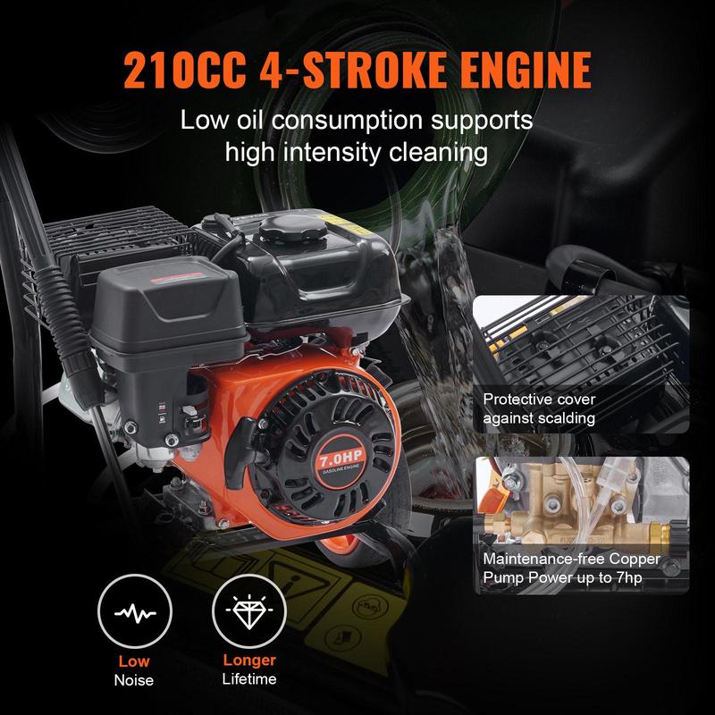 Hidrolavadora a gasolina, 3600 PSI 2.6 GPM, hidrolavadora a gasolina con bomba de cobre, pistola rociadora y lanza de extensión, 5 boquillas de conexión rápida, para limpiar autos, casas, entradas de vehículos, patios, accesorios para hidrolavadoras, uso
