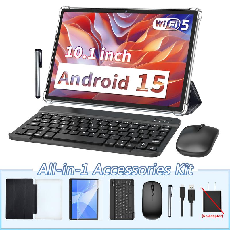Tableta PYNAREL Android de 15 pulgadas (10,1 pulgadas), dispositivo portátil 2 en 1 con teclado, ratón, funda, lápiz óptico y cámara dual.