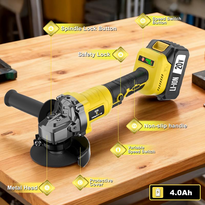 Juego de herramientas eléctricas inalámbricas sin escobillas 4 en 1: martillo perforador eléctrico, taladro inalámbrico, amoladora angular inalámbrica y llave de impacto. Kit combinado de alta resistencia con 3 baterías de 4.0 Ah para construcción y fabri