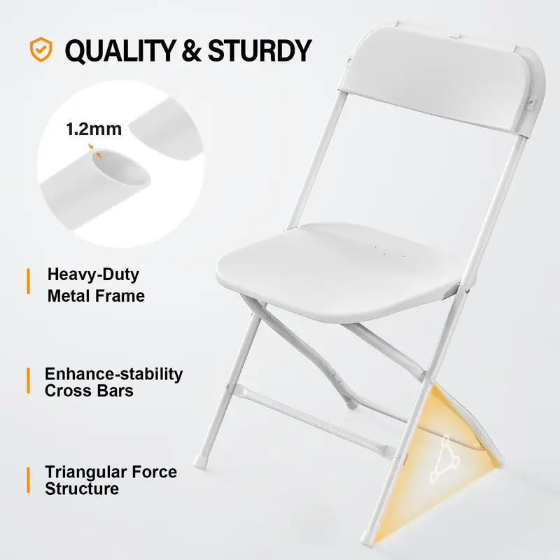 Silla plegable de plástico blanco VINGLI en paquete de 4/6/10, portátil y plegable para uso interior y exterior, con marco de acero y capacidad de 350 lb. para eventos, oficina, bodas, fiestas, picnics, cocina y comedor