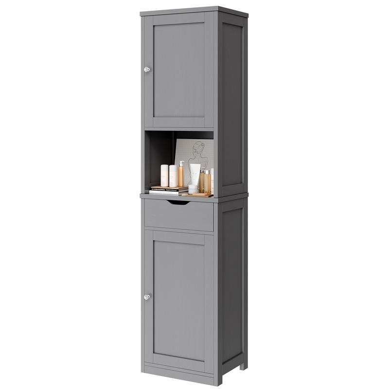 Armario alto para baño, mueble esquinero lateral para cocina con estantes ajustables, ideal para toallas, champús y artículos de limpieza. Muebles que ahorran espacio. Armario alto y estrecho para montaje en suelo. Despensa versátil estilo granja. Color b