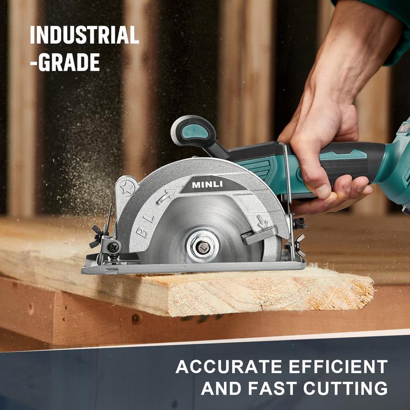 Sierra circular inalámbrica sin escobillas con batería de 4000 mAh, sierra circular compacta de 6500 RPM, sierra para azulejos compacta sin escobillas con eje de 20 mm para madera, azulejos, metal, plástico, para hojas de 5-1/2 y 5-3/8 pulgadas.