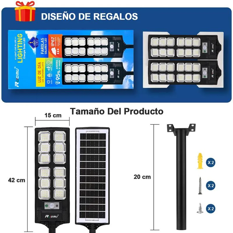2pack Lámparas Luz Solar Exterior Jardín Luminaria Led Solar 2pack Mando a Distancia Programa Tiempo Ajusta Brillo 192 LEDs Blanco 6500 K 15000 lúmenes IP67 Resistente al Aguar
