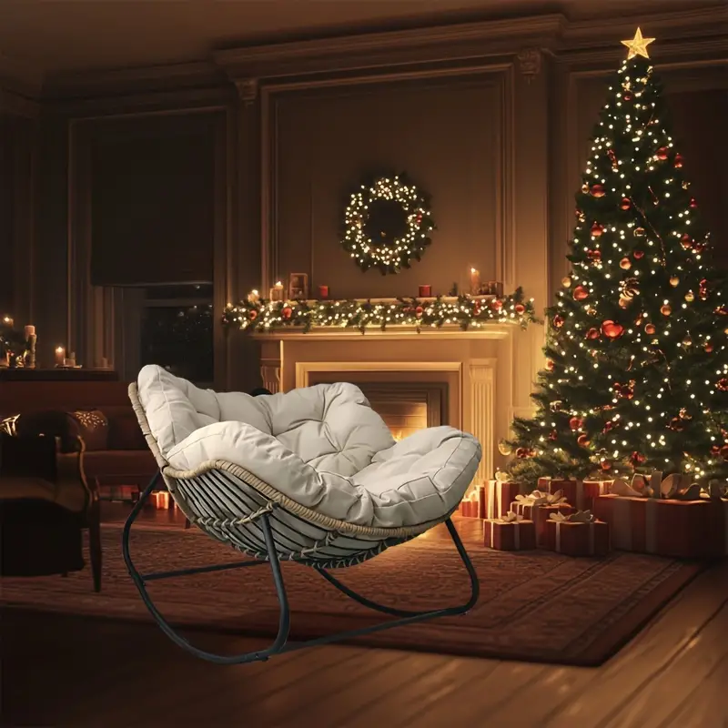 Silla de Balancín Beige en Forma de Huevo con Asiento Acolchado