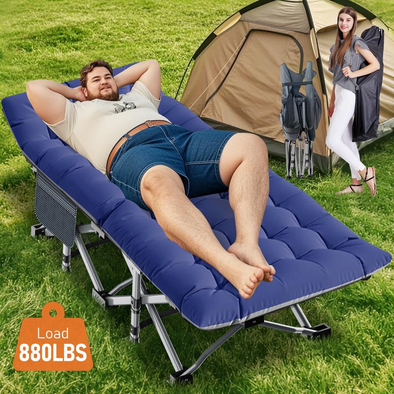 Cama plegable de camping Naudacaa con colchón de doble cara – Cama de invitados portátil y resistente para camping, viajes, uso en exteriores e interiores, soporta hasta 400 kg (880 lbs) Azul