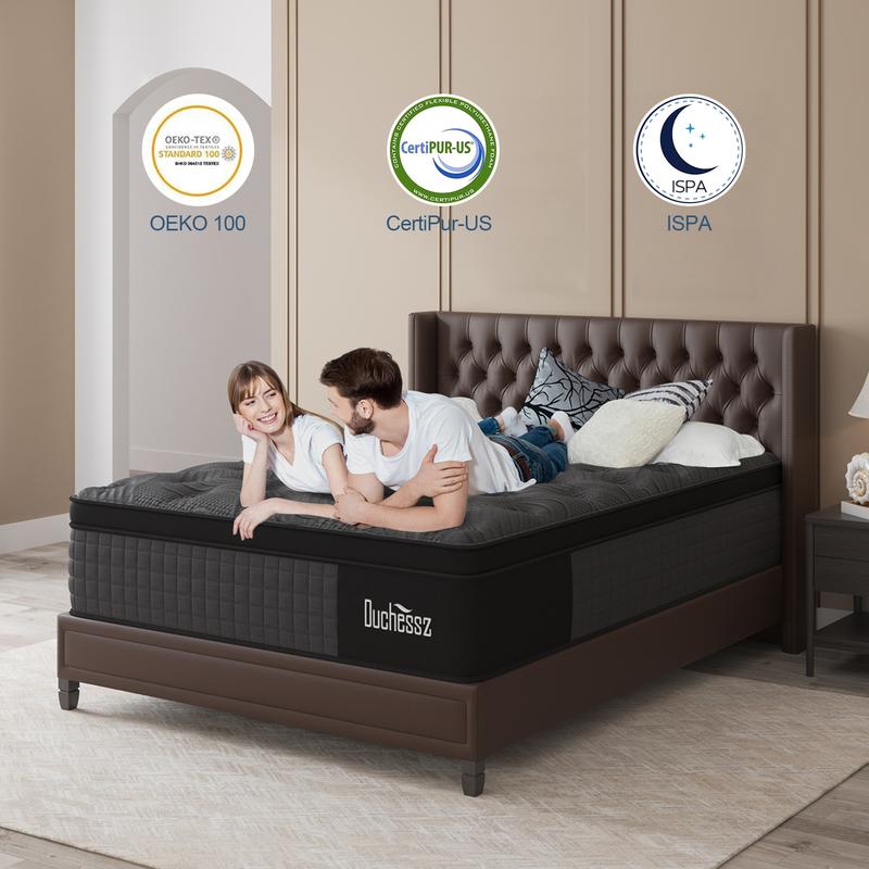 Colchón de 10", 12" y 14" tamaño individual, matrimonial, queen y king size en caja, híbrido de resortes y espuma viscoelástica, firmeza media, ergonómico.
