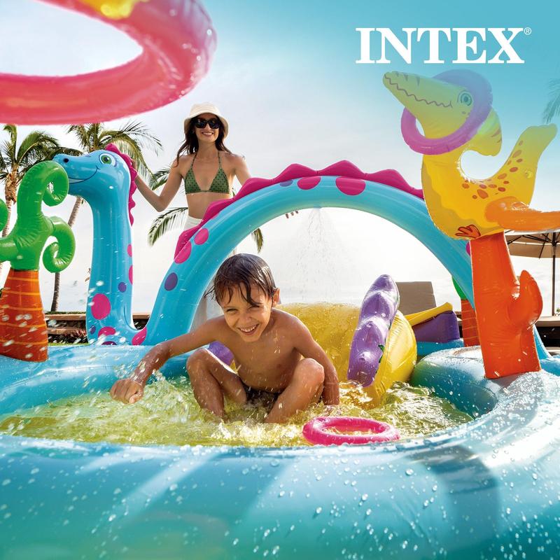 Piscina inflable infantil Intex Dinoland Play Center de 3,35 m x 2,30 m x 112 cm.