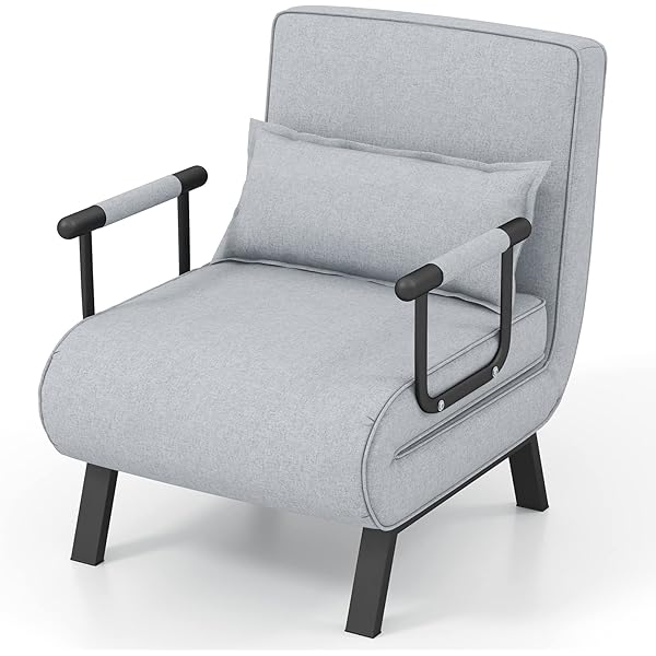 Silla convertible, 4 en 1, silla de lectura para sala de estar con almohada, brazo y respaldo ajustable de 5 posiciones, sofá cama individual, color café Marrón