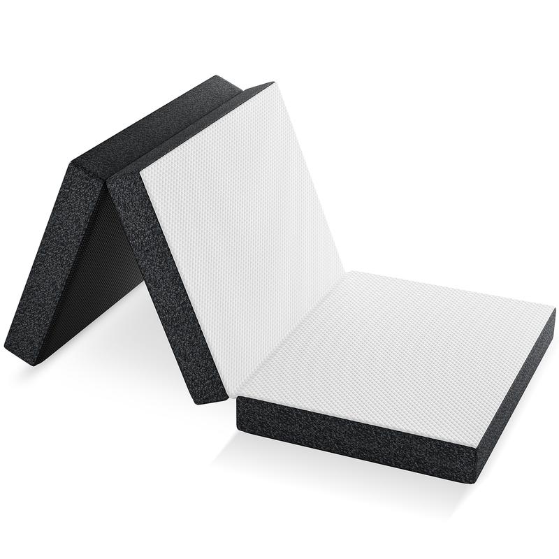 Colchón plegable, cubrecolchón de espuma viscoelástica plegable en tres secciones para camping, cubrecolchón plegable con funda lavable, varios tamaños, blanco.