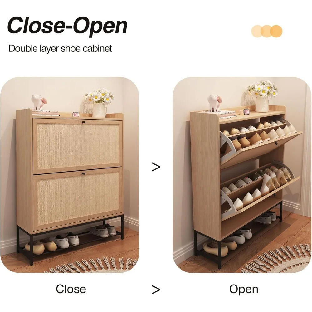 Freestanding Shoe Cabinet  Flip Drawers - Modern Narrow Organizer for Hallway, Bedroom, and Entryway
