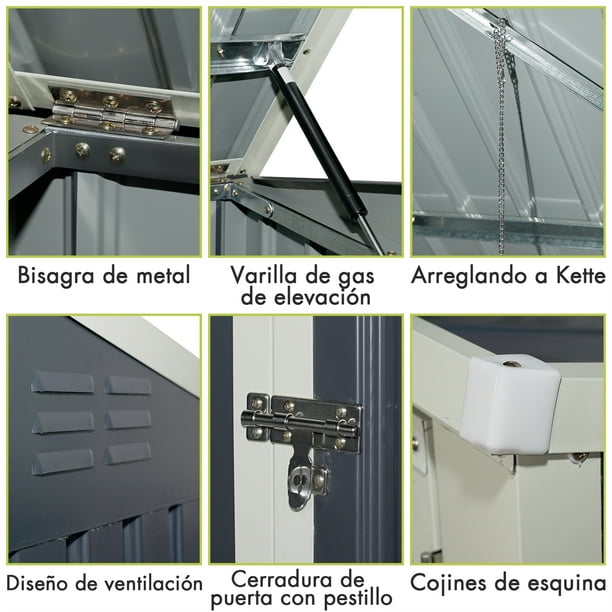 Costway Cobertizo de Jardín Multifunción Caseta de Metal Exterior para Almacenar Herrmientas Cubo de Basura 173 x 97 x 134 cm