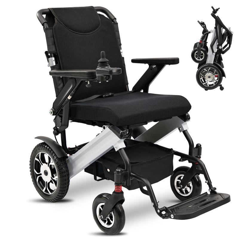 Silla de ruedas eléctrica para adultos, estructura de aluminio plegable y ligera, doble motor de 24 V, batería de litio de larga duración, capacidad de 136 kg (300 lbs).