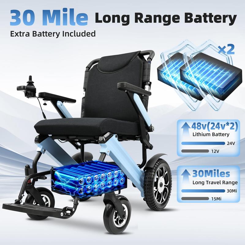 Silla de ruedas eléctrica para adultos, estructura de aluminio plegable y ligera, doble motor de 24 V, batería de litio de larga duración, capacidad de 136 kg (300 lbs).