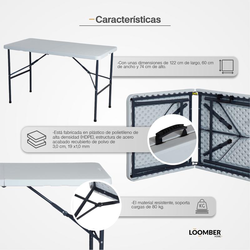 Mesa Plegable Blanca 122 centimetros Fácil de transportar PESARO