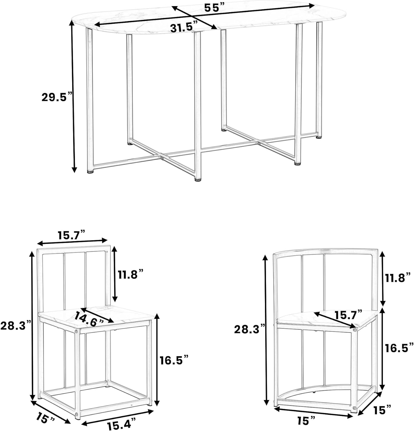 Juego de Comedor Moderno Compacto de 7 Piezas de 55 Pulgadas con Mesa de Cocina de mármol sintético y 6 sillas