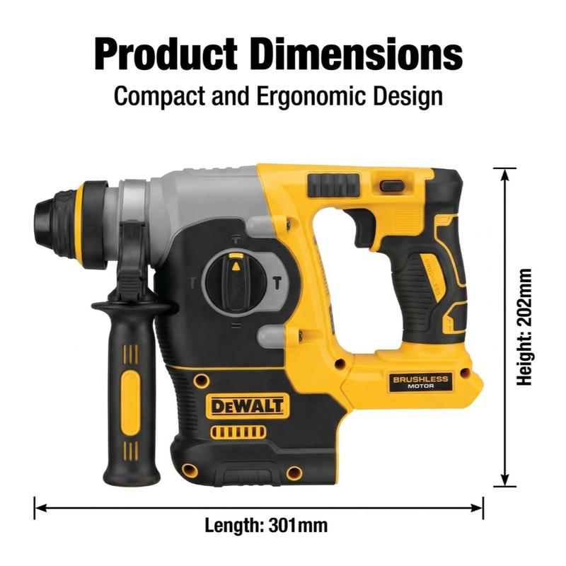 Martillo perforador rotativo inalámbrico sin escobillas DEWALT DCH273 de 20 V con energía de impacto de 2,1 J y batería de 6,0 Ah para perforar hormigón, ladrillo y piedra. Martillo perforador rotativo compacto con mango auxiliar de 360 ​​grados y rendimi