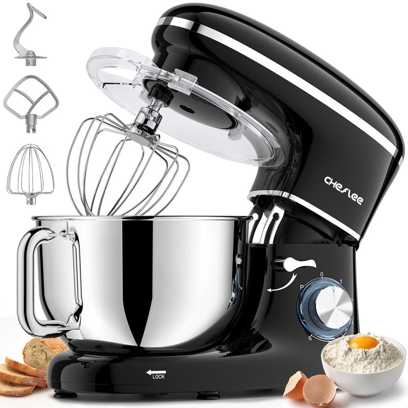 Batidora eléctrica de pie de 660 W, 6+P velocidades, tazón de acero inoxidable de 6.5 cuartos con gancho para masa, batidor de varillas y pala mezcladora, perfecta para cocineros y reposteros caseros.