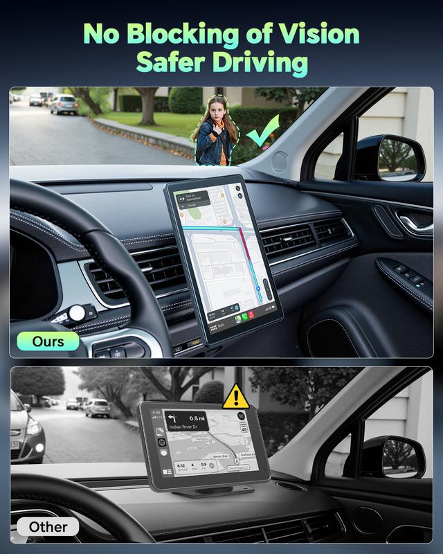 LAMTTO Pantalla CarPlay De 7 Pulgadas Para Auto | Soporte De Ventosa Y Soporte Magnético | Se Instala En Rejillas De Aire Del Vehículo Sin Bloquear La Vista Al Conducir | Modo Vertical Ideal Para Ver Cortos, Modo Horizontal Para Películas