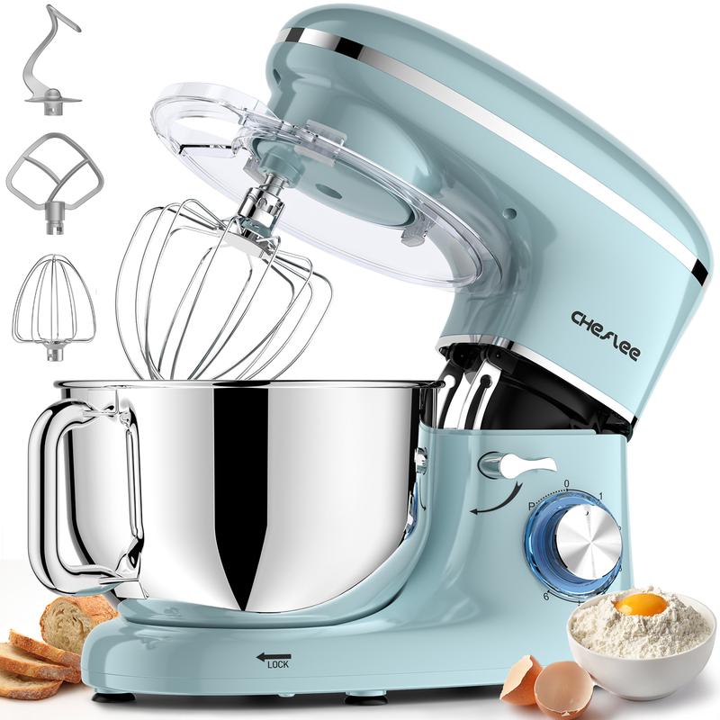 Batidora eléctrica de pie de 660 W, 6+P velocidades, tazón de acero inoxidable de 6.5 cuartos con gancho para masa, batidor de varillas y pala mezcladora, perfecta para cocineros y reposteros caseros.