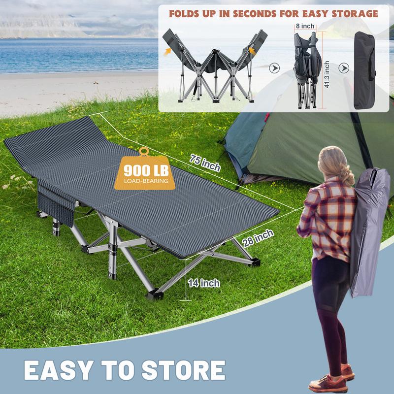 Cama plegable de camping Naudacaa con colchón de doble cara – Cama de invitados portátil y resistente para camping, viajes, uso en exteriores e interiores, soporta hasta 400 kg (880 lbs) Azul