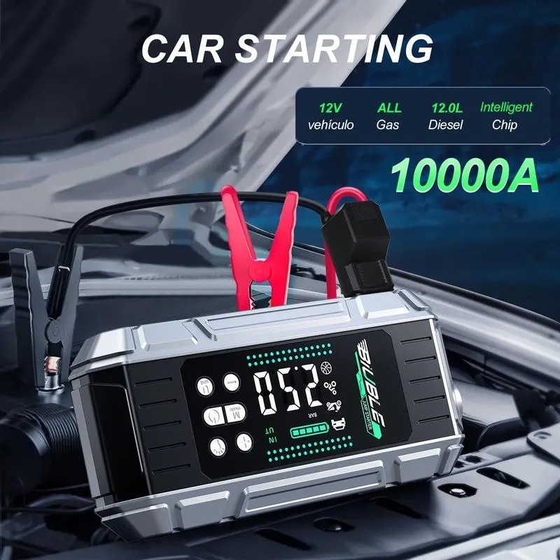 Arrancador portátil para coche 10000A con compresor de aire, soplador, batería externa PD de carga rápida de 65 W para portátil, inflador de neumáticos de 150 PSI, kit de arranque de batería para coche.
